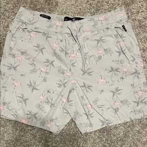 Hollister Light Gray Swim Shorts with Pink Flamingo Print